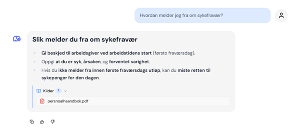 Eksempel på chat: Hvordan melder jeg fra om sykefravær?