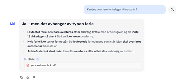 Eksempel på chat: Kan jeg overføre feriedager til neste år?